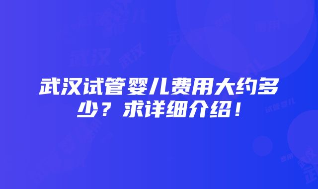 武汉试管婴儿费用大约多少？求详细介绍！