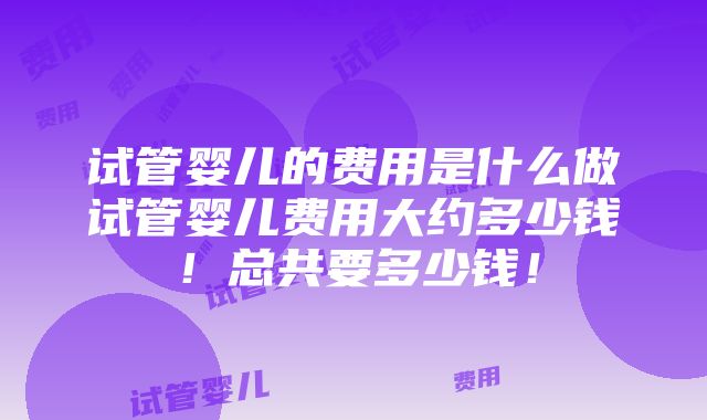 试管婴儿的费用是什么做试管婴儿费用大约多少钱！总共要多少钱！