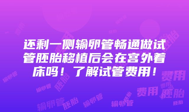 还剩一侧输卵管畅通做试管胚胎移植后会在宫外着床吗！了解试管费用！