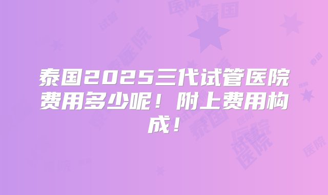 泰国2025三代试管医院费用多少呢！附上费用构成！