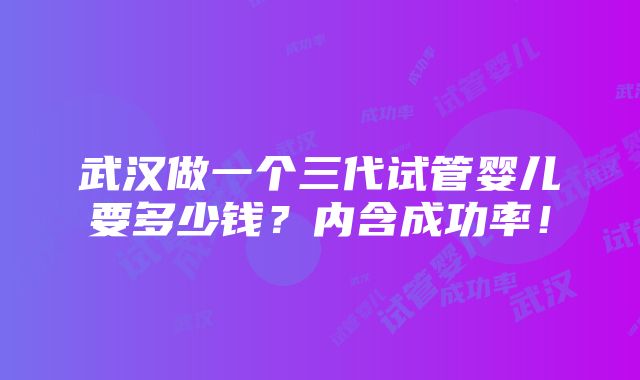 武汉做一个三代试管婴儿要多少钱？内含成功率！