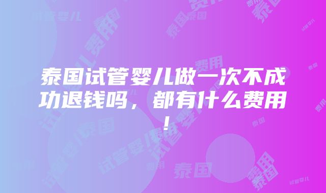 泰国试管婴儿做一次不成功退钱吗，都有什么费用！