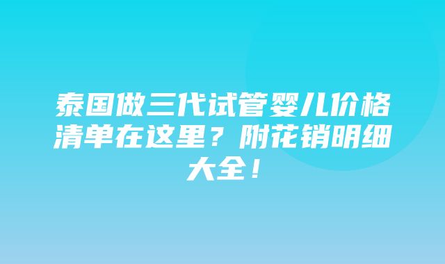 泰国做三代试管婴儿价格清单在这里？附花销明细大全！