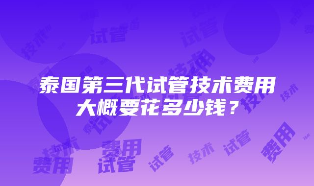 泰国第三代试管技术费用大概要花多少钱？