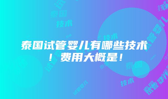 泰国试管婴儿有哪些技术！费用大概是！