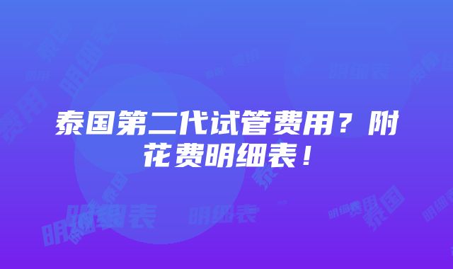 泰国第二代试管费用？附花费明细表！