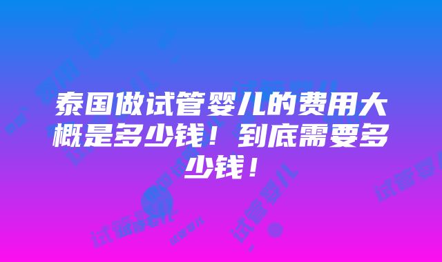 泰国做试管婴儿的费用大概是多少钱！到底需要多少钱！