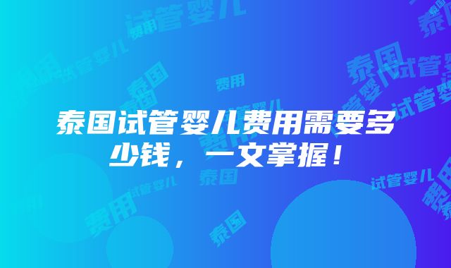 泰国试管婴儿费用需要多少钱，一文掌握！