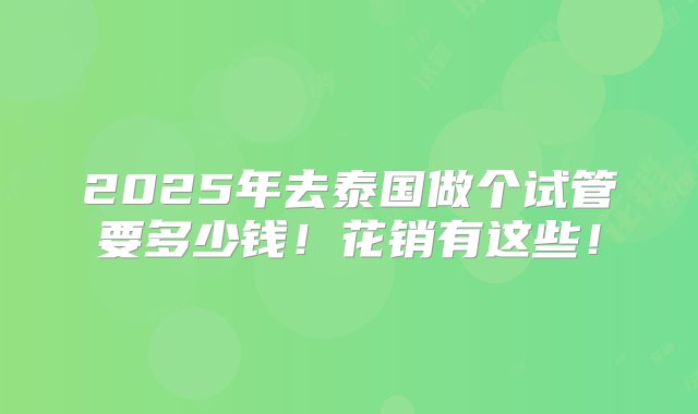 2025年去泰国做个试管要多少钱！花销有这些！