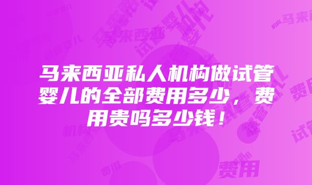 马来西亚私人机构做试管婴儿的全部费用多少，费用贵吗多少钱！