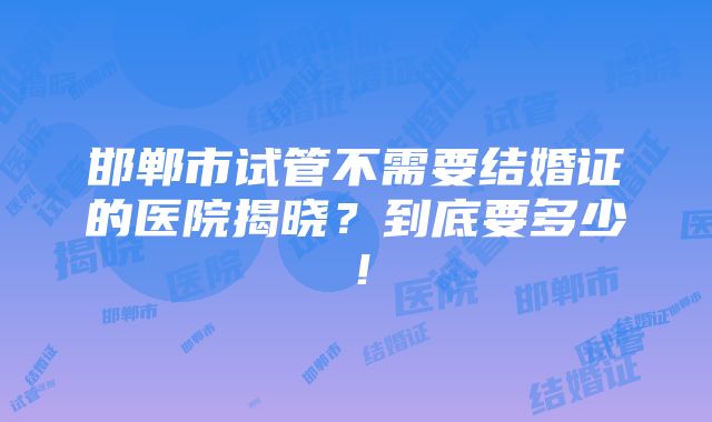 邯郸市试管不需要结婚证的医院揭晓？到底要多少！