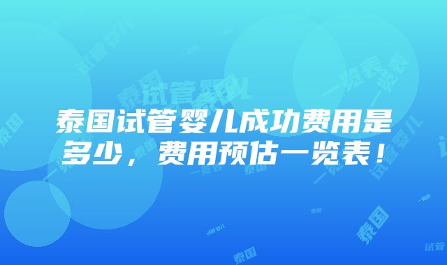 泰国试管婴儿成功费用是多少，费用预估一览表！