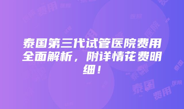 泰国第三代试管医院费用全面解析，附详情花费明细！