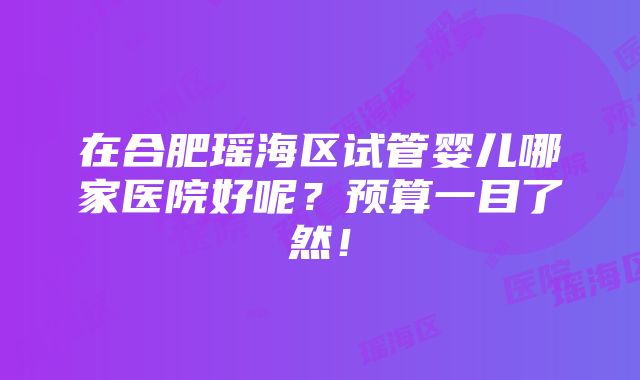 在合肥瑶海区试管婴儿哪家医院好呢？预算一目了然！