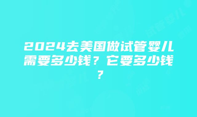 2024去美国做试管婴儿需要多少钱？它要多少钱？