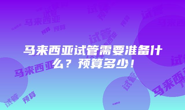 马来西亚试管需要准备什么？预算多少！