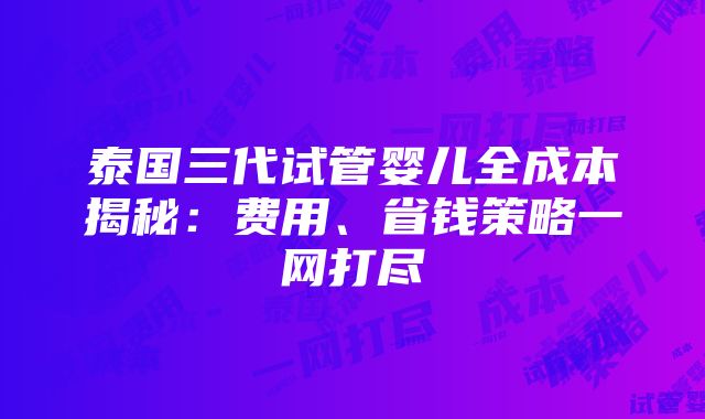 泰国三代试管婴儿全成本揭秘：费用、省钱策略一网打尽