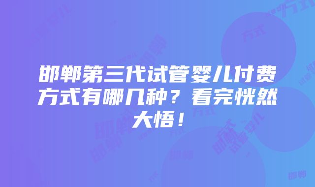 邯郸第三代试管婴儿付费方式有哪几种？看完恍然大悟！