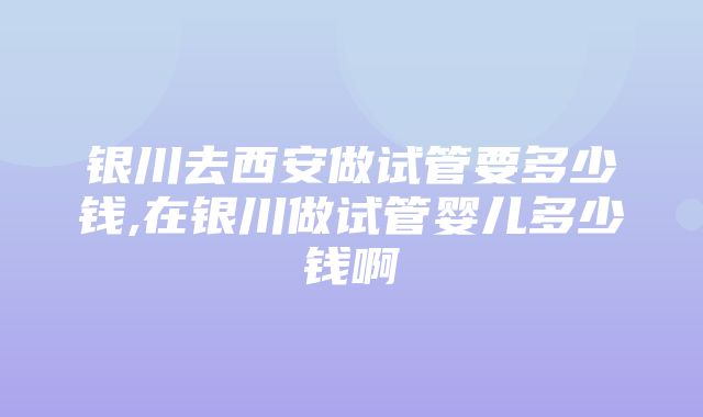 银川去西安做试管要多少钱,在银川做试管婴儿多少钱啊