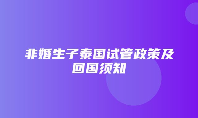 非婚生子泰国试管政策及回国须知