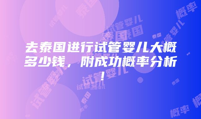 去泰国进行试管婴儿大概多少钱，附成功概率分析！