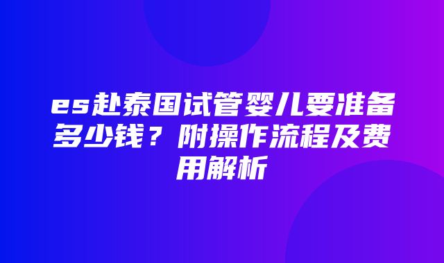 es赴泰国试管婴儿要准备多少钱？附操作流程及费用解析