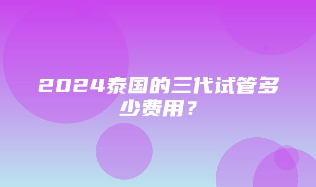 2024泰国的三代试管多少费用？