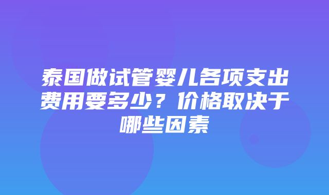 泰国做试管婴儿各项支出费用要多少？价格取决于哪些因素