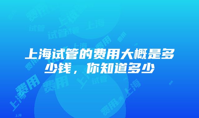 上海试管的费用大概是多少钱，你知道多少