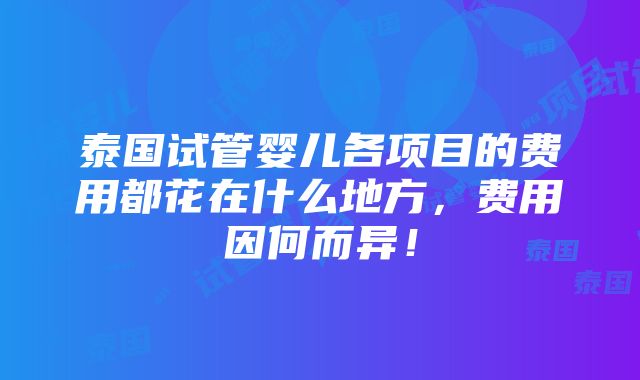 泰国试管婴儿各项目的费用都花在什么地方，费用因何而异！