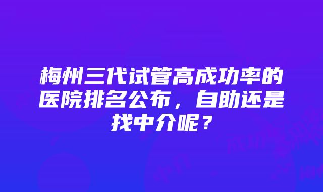 梅州三代试管高成功率的医院排名公布，自助还是找中介呢？