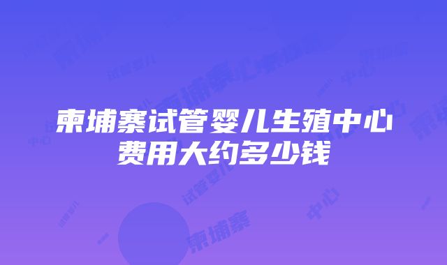 柬埔寨试管婴儿生殖中心费用大约多少钱