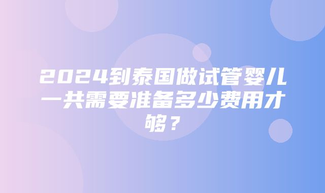 2024到泰国做试管婴儿一共需要准备多少费用才够？