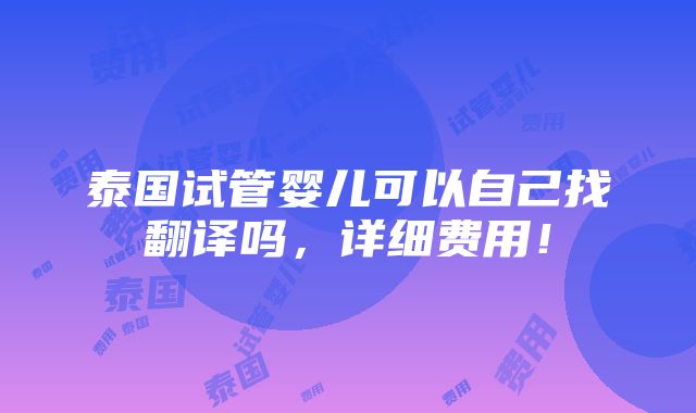 泰国试管婴儿可以自己找翻译吗，详细费用！