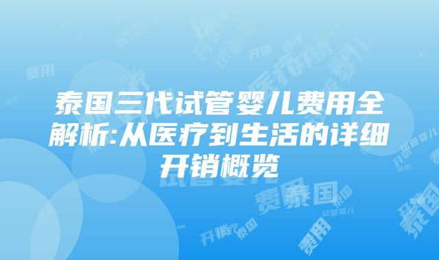 泰国三代试管婴儿费用全解析:从医疗到生活的详细开销概览