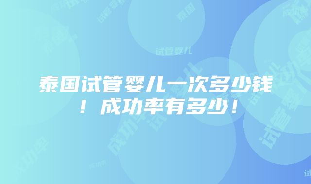 泰国试管婴儿一次多少钱！成功率有多少！