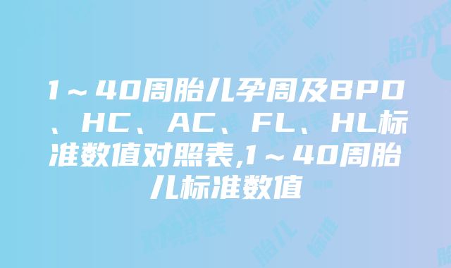 1～40周胎儿孕周及BPD、HC、AC、FL、HL标准数值对照表,1～40周胎儿标准数值