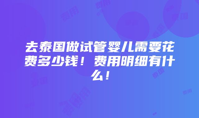 去泰国做试管婴儿需要花费多少钱！费用明细有什么！