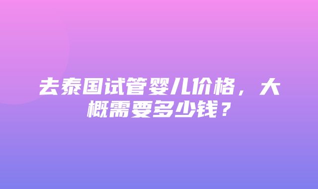 去泰国试管婴儿价格，大概需要多少钱？