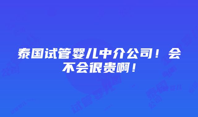 泰国试管婴儿中介公司！会不会很贵啊！