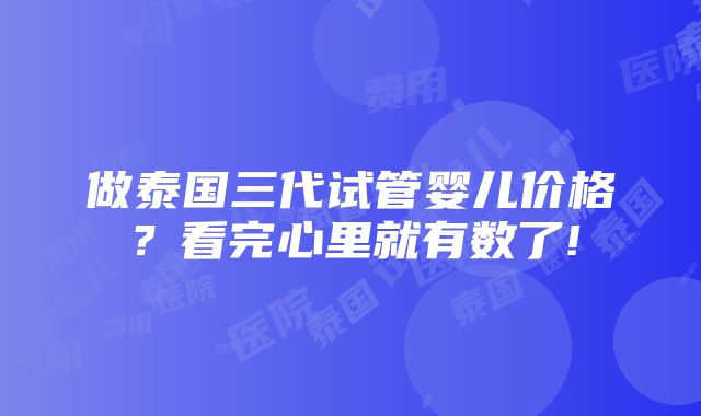 做泰国三代试管婴儿价格？看完心里就有数了!