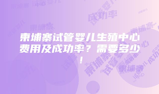 柬埔寨试管婴儿生殖中心费用及成功率？需要多少！