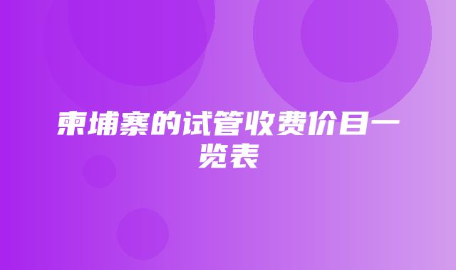 柬埔寨的试管收费价目一览表