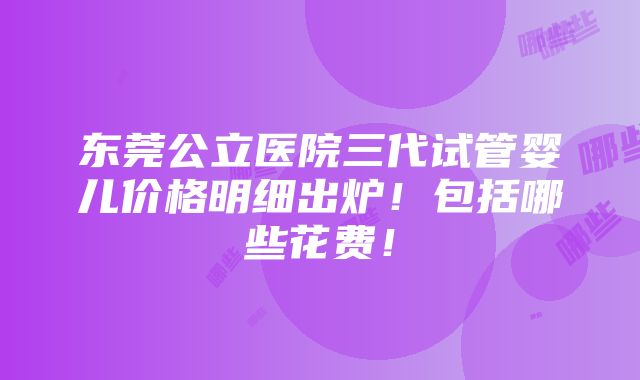 东莞公立医院三代试管婴儿价格明细出炉！包括哪些花费！