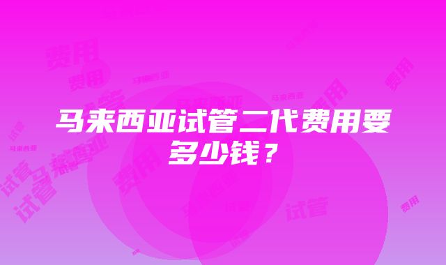 马来西亚试管二代费用要多少钱？