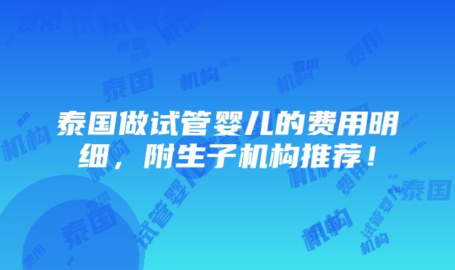 泰国做试管婴儿的费用明细，附生子机构推荐！