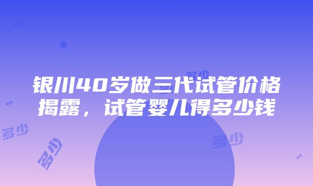 银川40岁做三代试管价格揭露，试管婴儿得多少钱