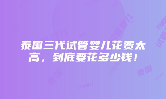 泰国三代试管婴儿花费太高，到底要花多少钱！