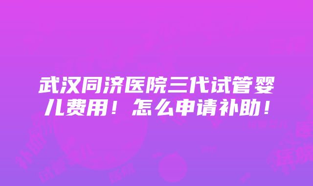 武汉同济医院三代试管婴儿费用！怎么申请补助！