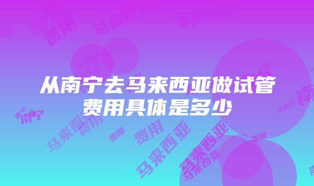 从南宁去马来西亚做试管费用具体是多少